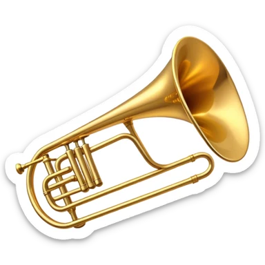 Cinematic Realistic Trombone, sleek brass slide extending dynamically, subtle scratches adding authenticity, warm golden reflections bouncing off the metal, glowing with a bold and resonant musical energy. sticker