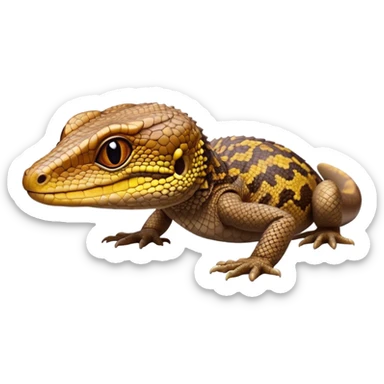 Cinematic Cute brown camo spotted monitor Lizard Portrait Emoji, Head tilted playfully and inquisitively, with a sleek, patterned body accented by vibrant hues and round, sparkling eyes full of wonder, Simplified yet irresistibly adorable features, highly detailed, glowing with a warm, friendly glow, high shine, affectionate and lively, stylized with a touch of exotic charm, bright and endearing, soft glowing outline, capturing the essence of a mischievous yet captivating lizard that seems as if it could scuttle out of the screen into your arms! sticker