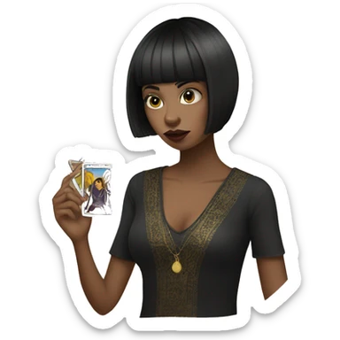 A girl with short black hair, with a tarot card in her hand and a cigarette in her mouth sticker