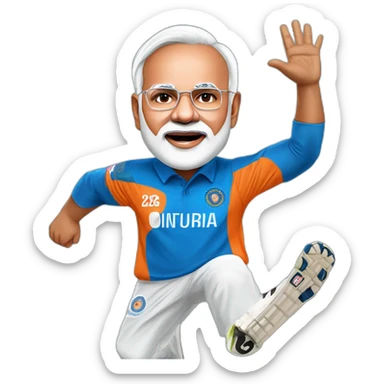 hyper realistic narendra modi in blue indian cricket team jersey doing cristiano ronaldo's celebration 'siuuu' sticker