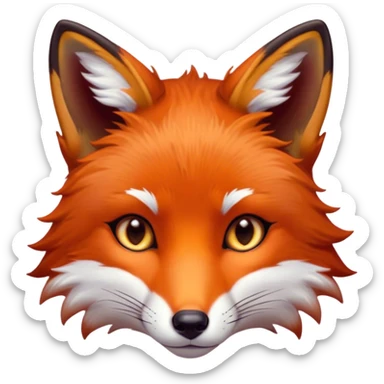 Cinematic Noble Fox Portrait Emoji, Poised and regal, with a lithe, agile build and a lush, fiery red Fur accented by white markings on the chest and tip of the tail, deep-set soulful amber eyes, Simplified yet sharp and sophisticated features, highly detailed, glowing with a warm, dignified glow, high shine, intelligent and cunning, stylized with an air of wild elegance, focused and attentive, soft glowing outline, capturing the essence of a watchful and confident forest wanderer, so majestic it feels as though it could dash out of the screen with effortless authority! sticker