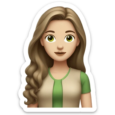 white girl with long brown hair and green eyes in beige clothes  sticker