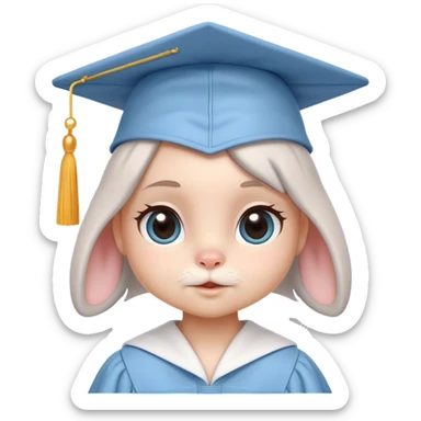 CUTE LITTLE BUNNY in LIGHT BLUE graduation uniform graduation cap sticker