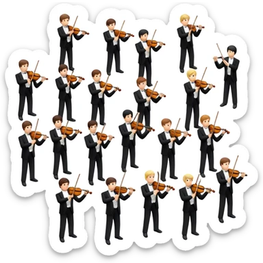 Icon for Classical Music: symphonic orchestra with musicians playing violins, cellos, and flutes, led by a conductor with a baton. Transparent background. sticker