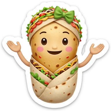 A burrito with arms bow on top sticker