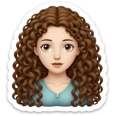 pale woman with brown curly very long hair, middle part. the hair is very very very very very very long, so long, you can't see the ends. the hair is very heavy and goes down to her feet sticker