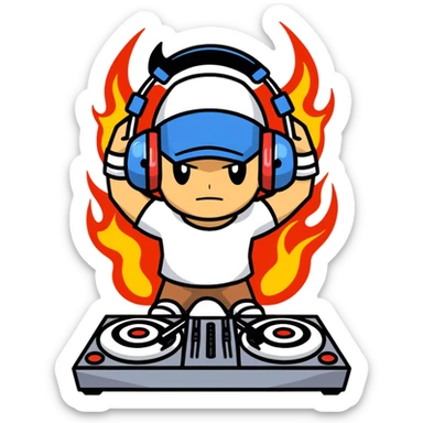 Hot handsomeb muscular 6ft tall ash ketchum being a  dj and his music is on fire sticker
