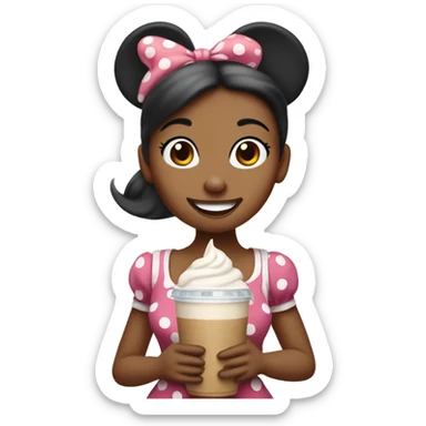 Minnie mouse girl holding an ice coffee sticker