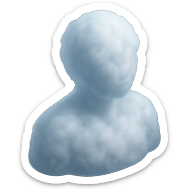 A person from the shoulders up, entirely composed of fluffy white clouds. sticker