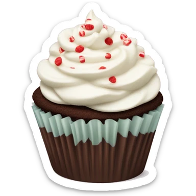 Chocolate cupcake with vanilla frosting and crushed peppermint sticker