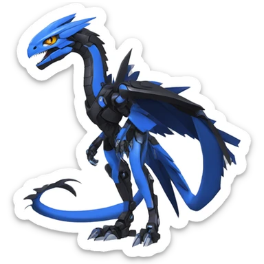  Cool Edgy Futuristic Black Blue Digimon-Fakemon-Raptor-Dragon-Mecha full body sticker