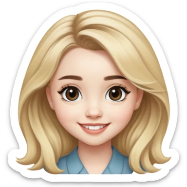 Sabrina Carpenter with blonde hair and big eyes, smiling sticker