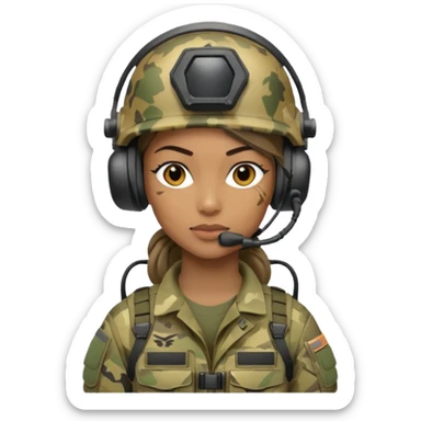 female special operations communications operator with combat gear sticker