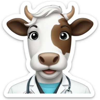 A beautiful veterinary doctor smiling standing with smiling beautiful cow sticker