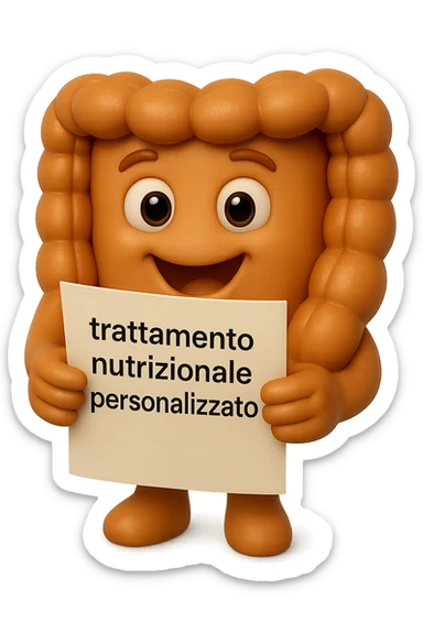 emoji stile iphone di un intestino realistico felice che legge un foglio con la scritta "trattamento nutrizionale personalizzato", non fargli il naso, iperrealistico 4k sticker
