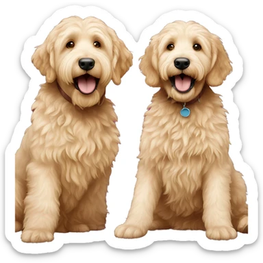 two golden labradoodles playing sticker