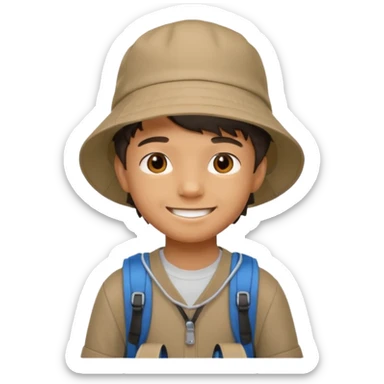 a young student boy with the backpack with bucket hat sticker