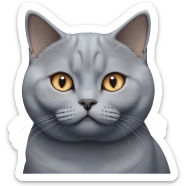 Cinematic Elegant Grey British Shorthair Cat Portrait Emoji, Head tilted slightly with a scrunched, iconic British Shorthair face, sleek soft grey fur with subtle blue undertones, Simplified yet sharp features, highly detailed, glowing with a warm, confident glow, high shine, poised and regal, stylized with an air of grace, focused and attentive, soft glowing outline, capturing the essence of calm elegance and quiet charm, so lifelike it feels as though it could turn its head and give a dignified meow at any moment! sticker
