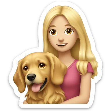 Blonde girl holding a golden retriever  sticker