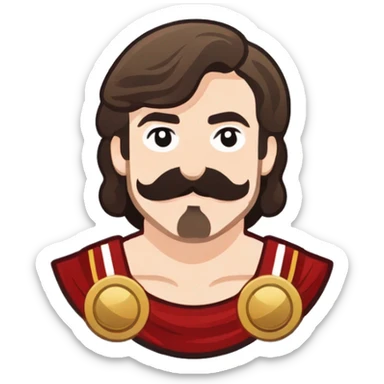 white man with a mustache and mullet hairstyle in an ancient roman warrior outfit sticker