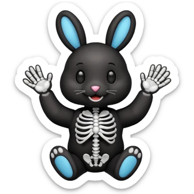 Emoji tête de peluche Lapin squelette noire qui fait bonjour de la main  sticker