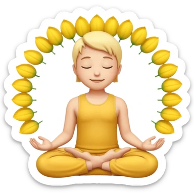 A 3D Apple-style yellow round emoji sitting in a lotus position, eyes gently closed, calm and peaceful smile, hands resting on knees with palms facing upward, relaxed eyebrows, soft glow around the emoji to symbolize inner peace, clean minimal background. sticker