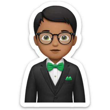 baby boy black hair in suit, with green bow, wearing glasses sticker