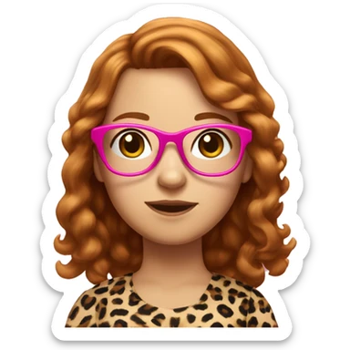 Slightly ginger brunette girl with medium hair length with leopard print glasses and a pink ribbon in her hair  sticker