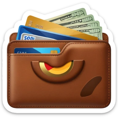 portefeuille marron avec pleins de billet et carte bancaire sticker