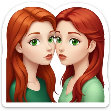 A red-haired girl with green eyes kisses a brunette with long hair sticker