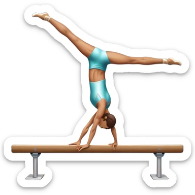 An artistic emoji of a professional sports acrobat performing a stunning balance pose on a narrow beam. The acrobat showcases perfect control, flexibility, and strength, executing an elegant handstand. The background features a bright gymnastics arena with spotlights. sticker