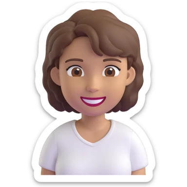 3D emoji style character with short tousled brown hair, smiling, light skin, white shirt sticker
