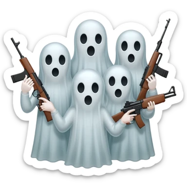 Fantasmas con un fusil y haciendo está señas con la mano 🤙 sticker