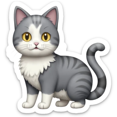 full body derpy looking large short hair dark grey and white cat sticker