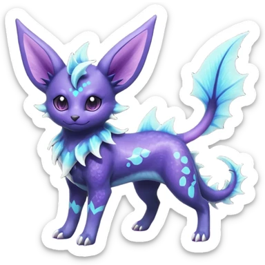 Rare realistic purple indigo violet nebulae shiny sparkly dark-neon glowing bioluminescent edgy badass epic pretty beautiful handsome gorgeous aesthetic colorful vibrant Vernid-Trico-Vaporeon-Espeon-species-Fakemon-creature by LiLaiRa, 4 legs, 1 tail, random markings, (full body) sticker