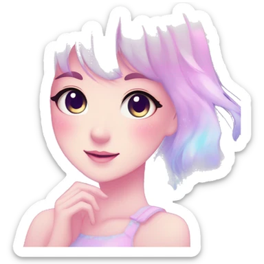 Gorgeous pastel anime style lady blushing nebula-gradient-sparkle face dreamy idol model colorful shiny stars galaxy kawaii cottagecore pearly petite simplistic aesthetic trending style sticker