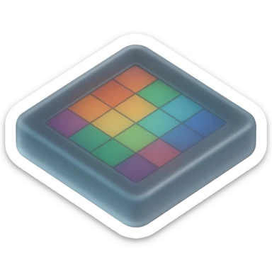 matte glass style 3D object with a colorful tile pattern visible inside sticker