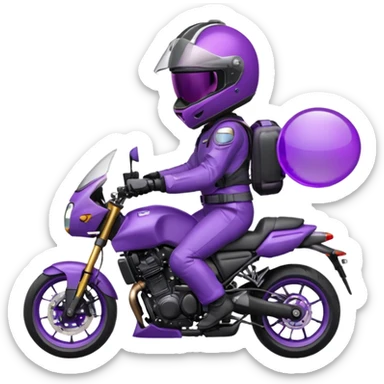 Créer un emoji avec une moto mt07 sport noir mate / violet iridescent très foncé. Avec une pilote dessus visière violet sombre faceless, bulle de la moto violet. Avec fond arrière violet, tenue complète casque inclus violet  sticker