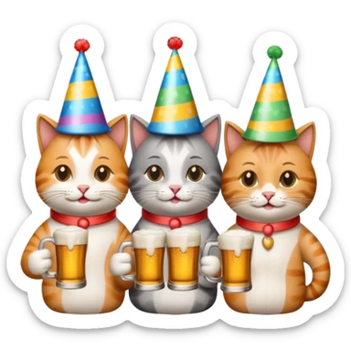 four happy cats drinking beers together with mugs sticker