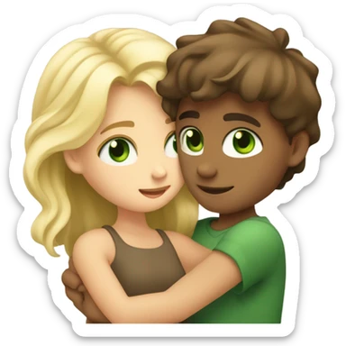 a beautiful boy with brown hair and green eyes hugging a blonde girl with brown eyes around the waist sticker