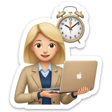 I like the 4th image. Now, make the same woman leave work with her laptop in hand. Add a clock behind her on the wall .  sticker