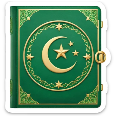 Closed Quran with the Islamic Symbol on it (moon and star) green sticker