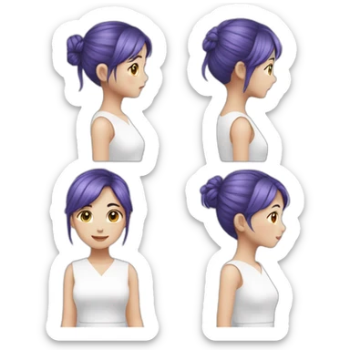 Blue purple hair white dress, Asian girl sticker