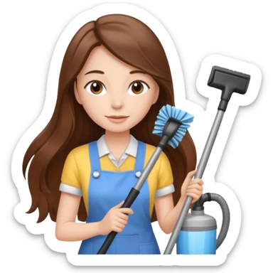 beautiful girl with long brown hair cleaning and vacuuming sticker