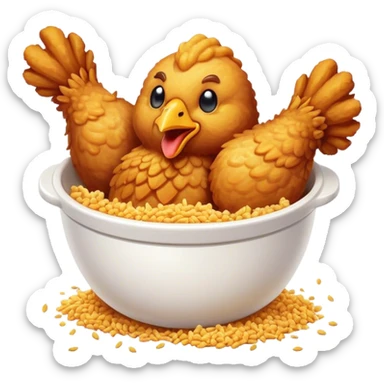Cinematic crispy fried chicken, golden and crunchy, juicy inside, steaming as it is freshly served, sprinkled with seasoning, rich golden tones, inviting and delicious. sticker