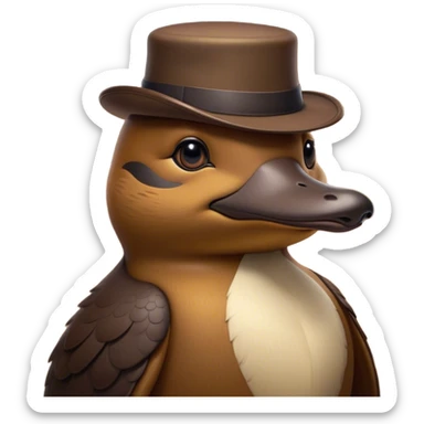 Cinematic Noble Platypus Portrait Emoji, Poised and regal, with a uniquely streamlined build and a sleek brown fur, a distinctive flat duckbill and broad, beaver-like tail, deep-set soulful eyes full of wonder, Simplified yet sharp and sophisticated features, highly detailed, glowing with a soft, dignified glow, high shine, intelligent and enigmatic, stylized with an air of aquatic curiosity, focused and attentive, soft glowing outline, capturing the essence of a watchful and confident oddity, so majestic it feels as though it could glide out of the screen with effortless authority! sticker
