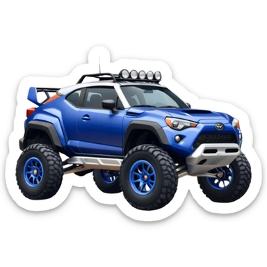 Rally race car Widened roof Long wheelbase widened pearly midnight satin dark blue  2025 Toyota Gr86 off-road racer chrome nerf bars,side steps mounted under-door-sill climbing rock sliders, and silver satin wheels  sticker