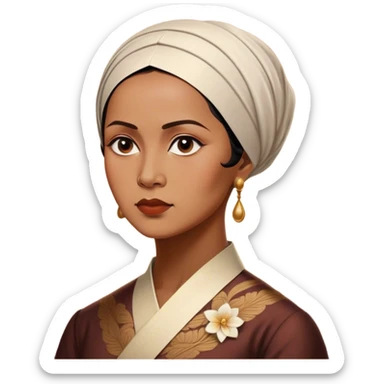 Cinematic Realistic Raden Ajeng Kartini Portrait Emoji, depicted as an inspiring Indonesian feminist icon in period attire with a thoughtful determined gaze, rendered with lifelike textures and warm empowering lighting that captures her pioneering spirit. sticker