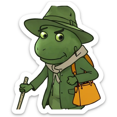 Hobo walking down road with bag tied to end of stick sticker