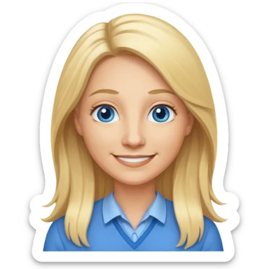 a 40 year old teacher with long blonde hair and blue eyes sticker